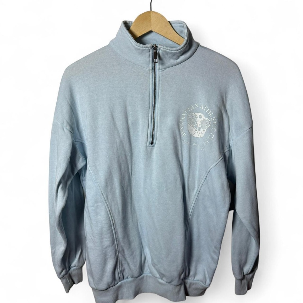 No Boundaries Manhattan Athletic Club Quarter Zip Sweatshirt Light Blue Small - Picture 1 of 4